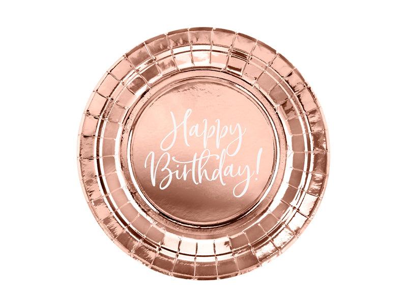Teller Happy Birthday!, roségold, 18 cm (1 VPE / 6 Stk.) - FeierGlanz